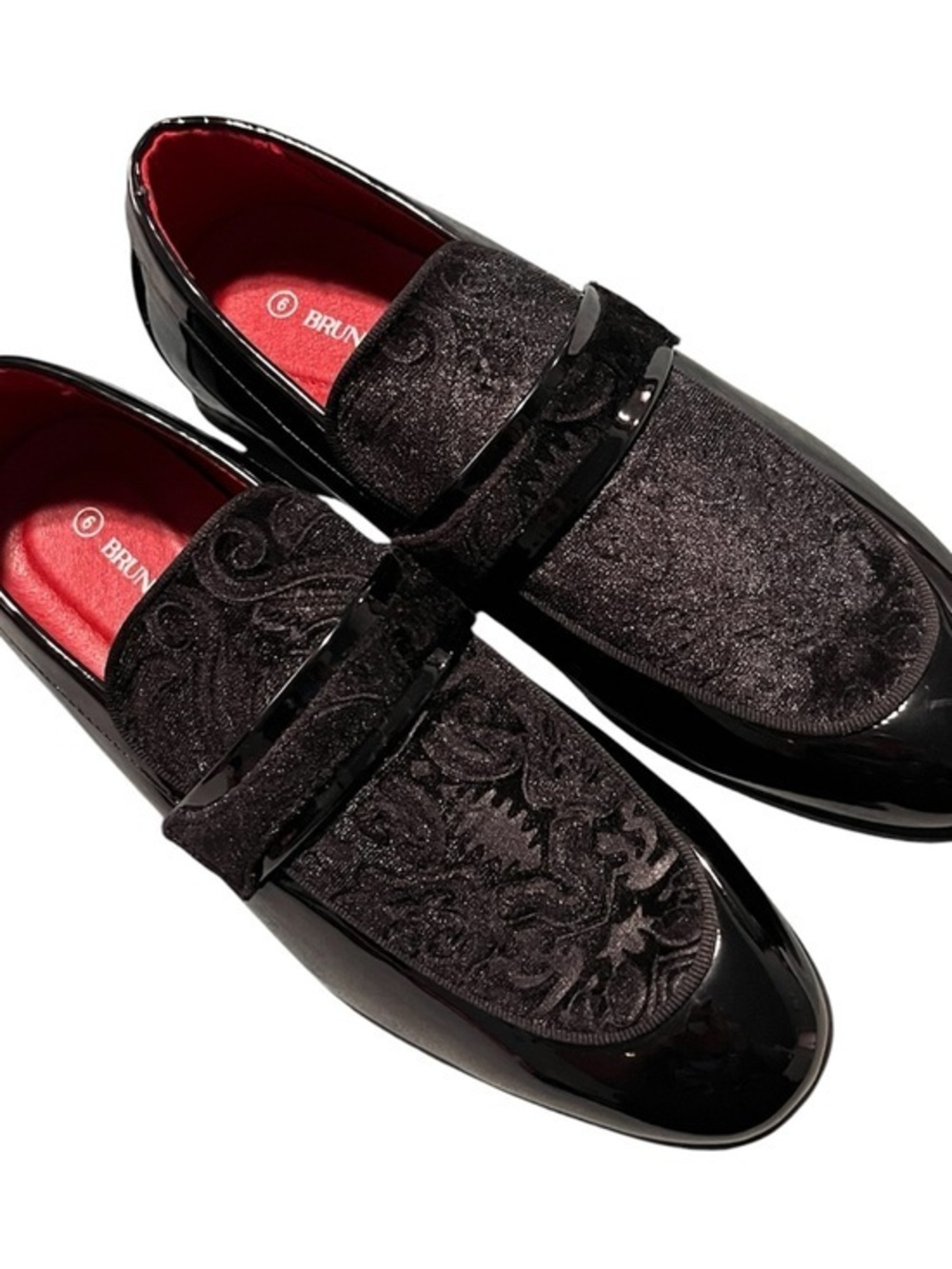 Bruno Marc Men's Black Velvet Embossed Slip-On Loafers